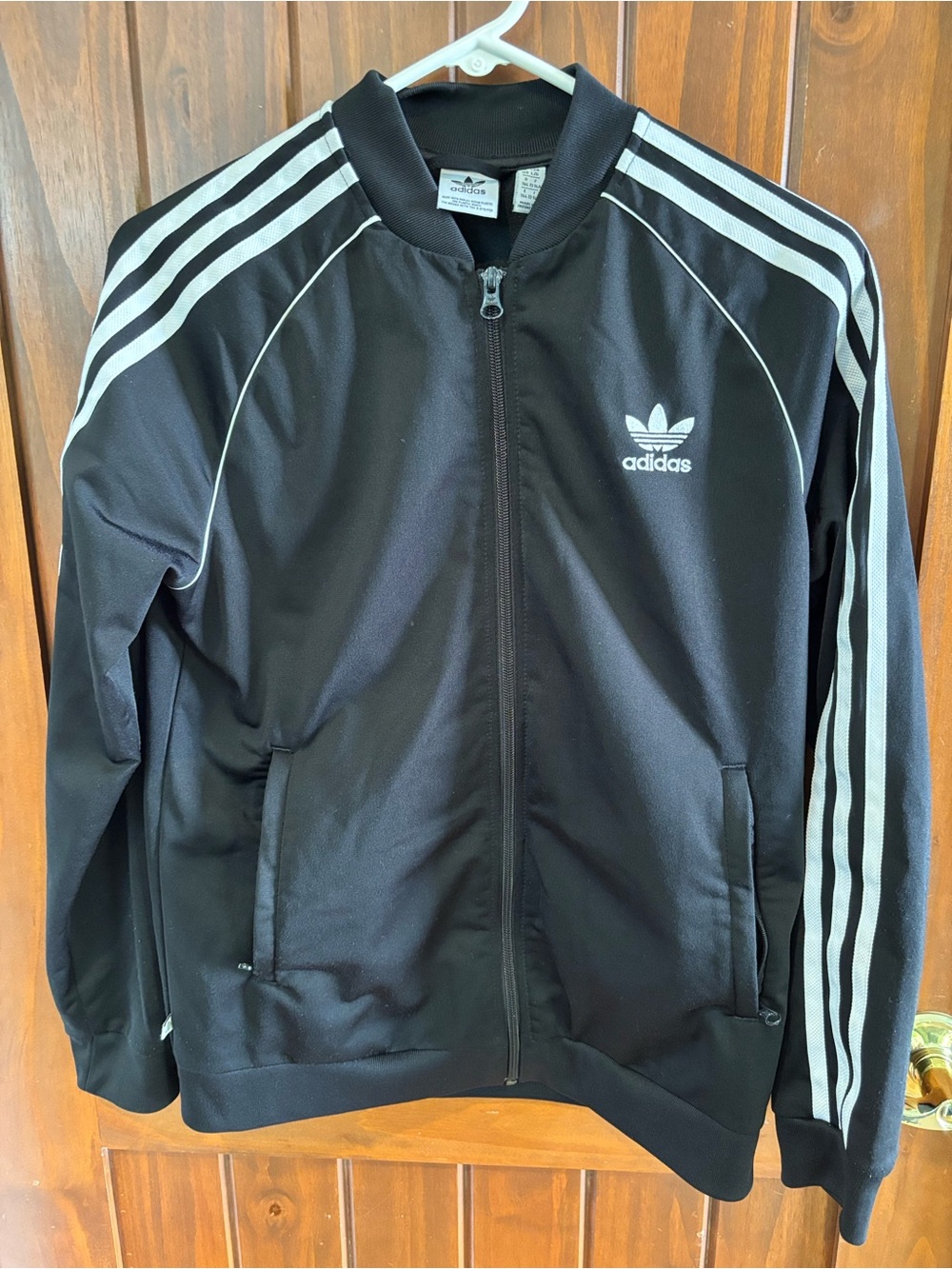 Kids adidas Black Track Jacket with White Stripes size L